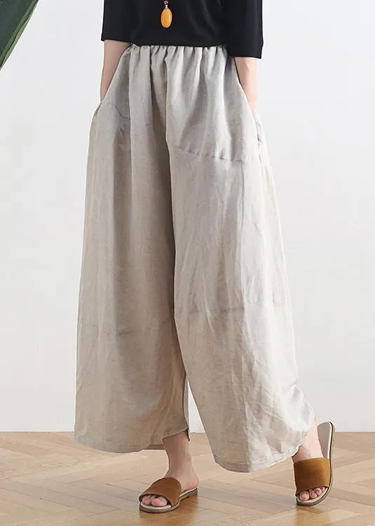 20 summer stitching thin women's new cotton and linen nude wide-leg pants