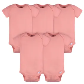 5-Pack Baby Girls Mauve Pink Premium Short Sleeve Lap Shoulder Onesies® Bodysuits