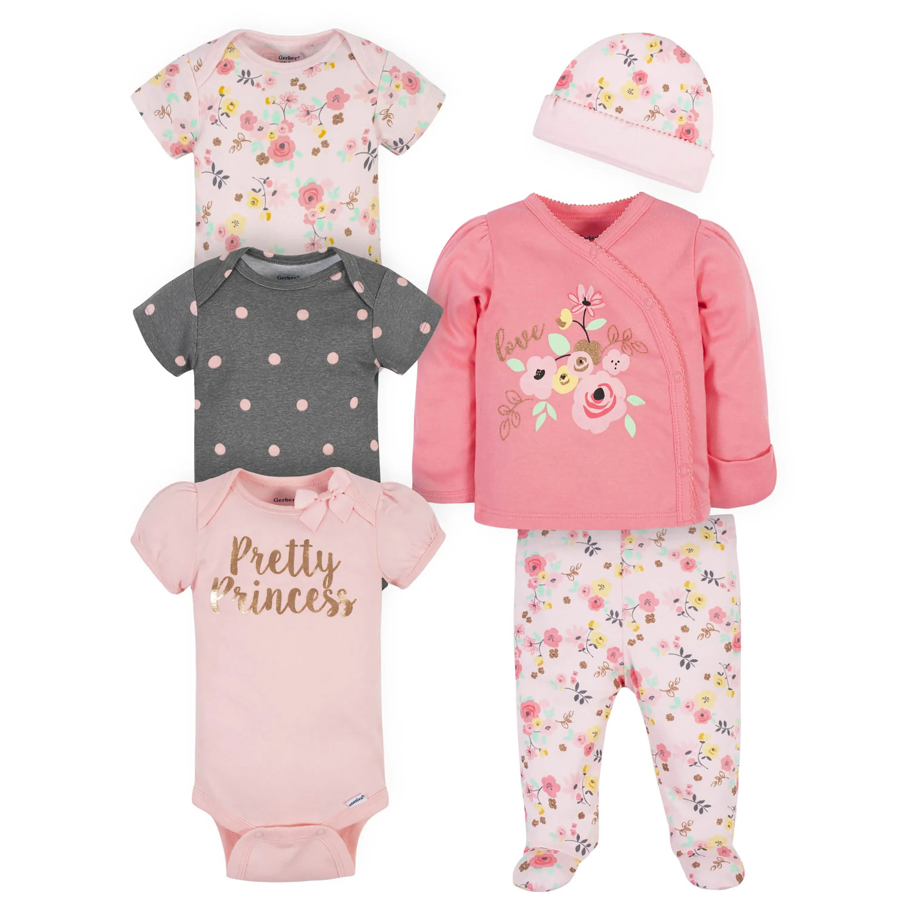 6-Piece Baby Girls Love You Onesies® Bodysuits & Take-Me-Home Set