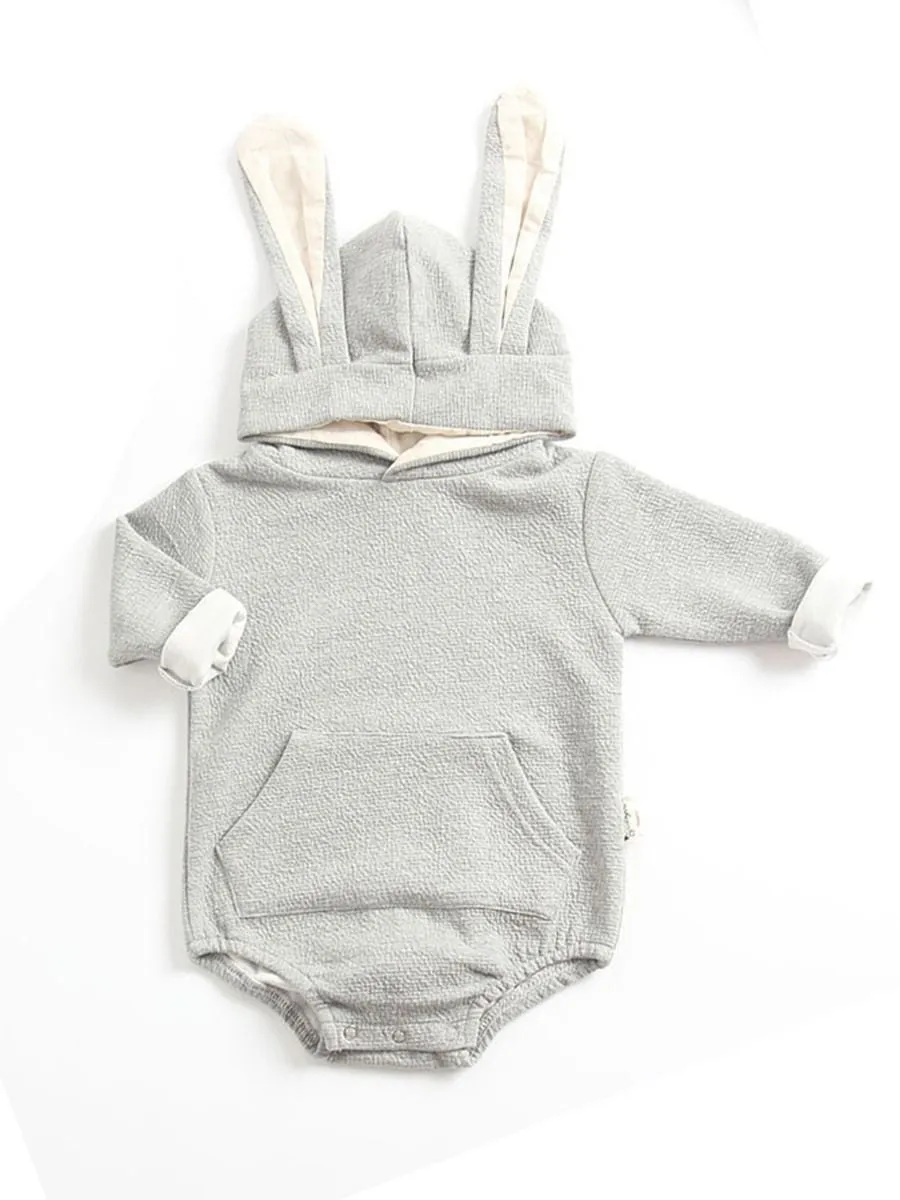 Adorable Baby Bunny Ear Solid Color Hooded Onesie