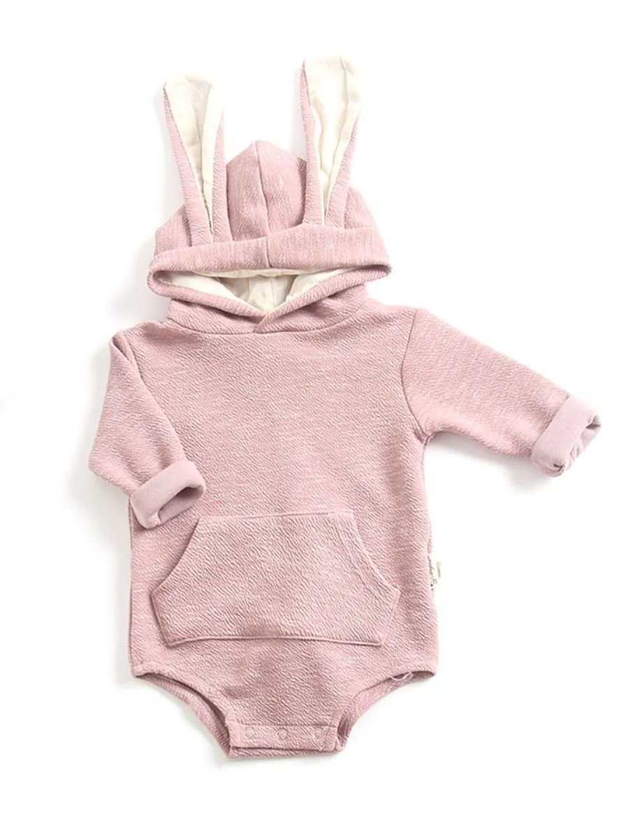 Adorable Baby Bunny Ear Solid Color Hooded Onesie