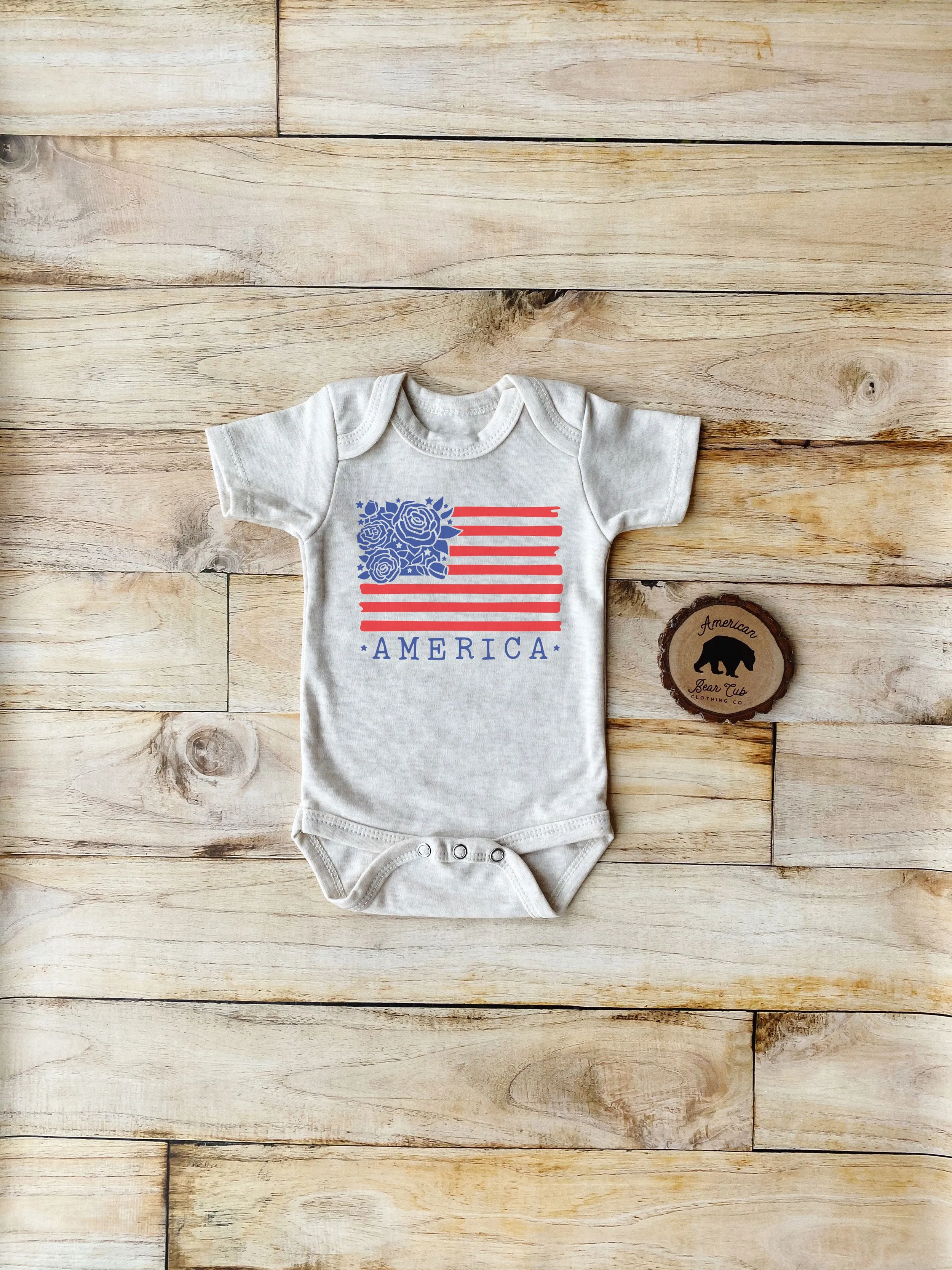 American Flag Floral Bodysuits, Shirts & Raglans for Baby, Toddler & Youth