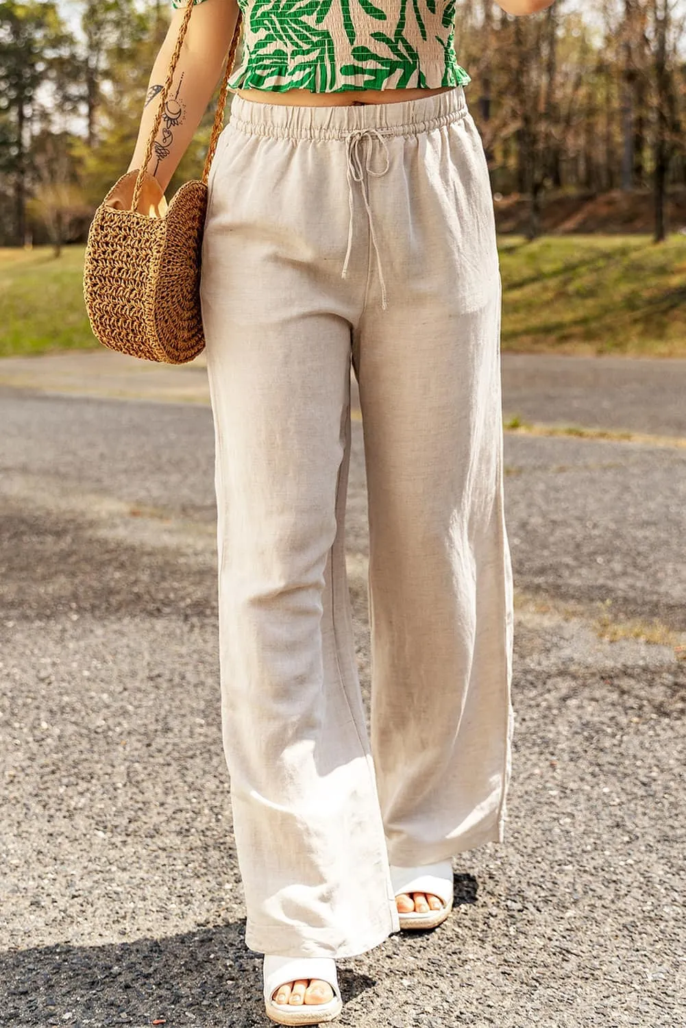 Apricot Linen Culottes: Elastic Waist and Drawstring