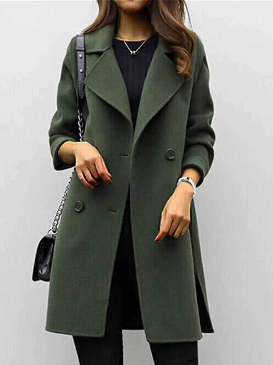 Army Green Women's Zippered Coat with Color Block Design