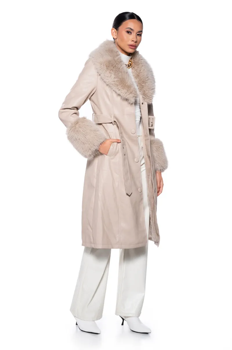 AZALEA WANG KAYA PU TRENCH WITH FUR LINING IN BEIGE