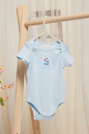 Baby Blue And White Printed Bodysuit Set (Pack Of 3)