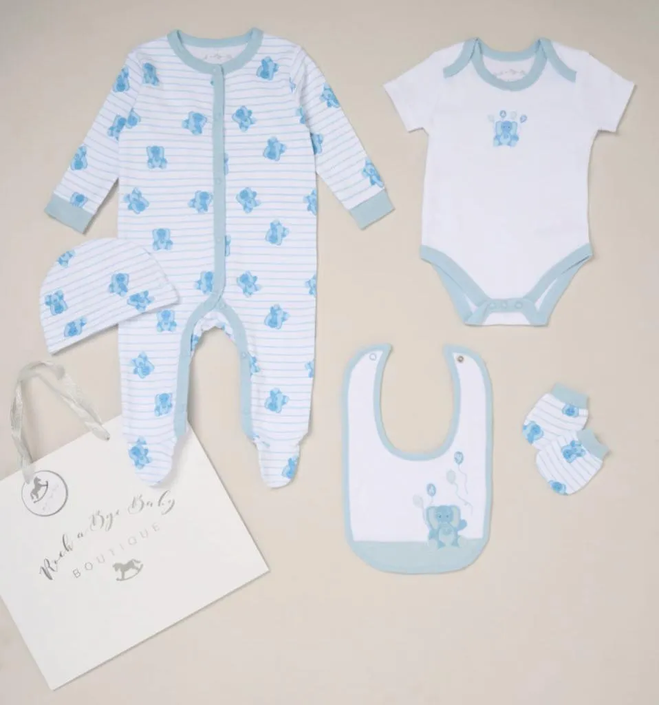 Baby Boy Clothing Blue and White 'Elephant' Gift Set