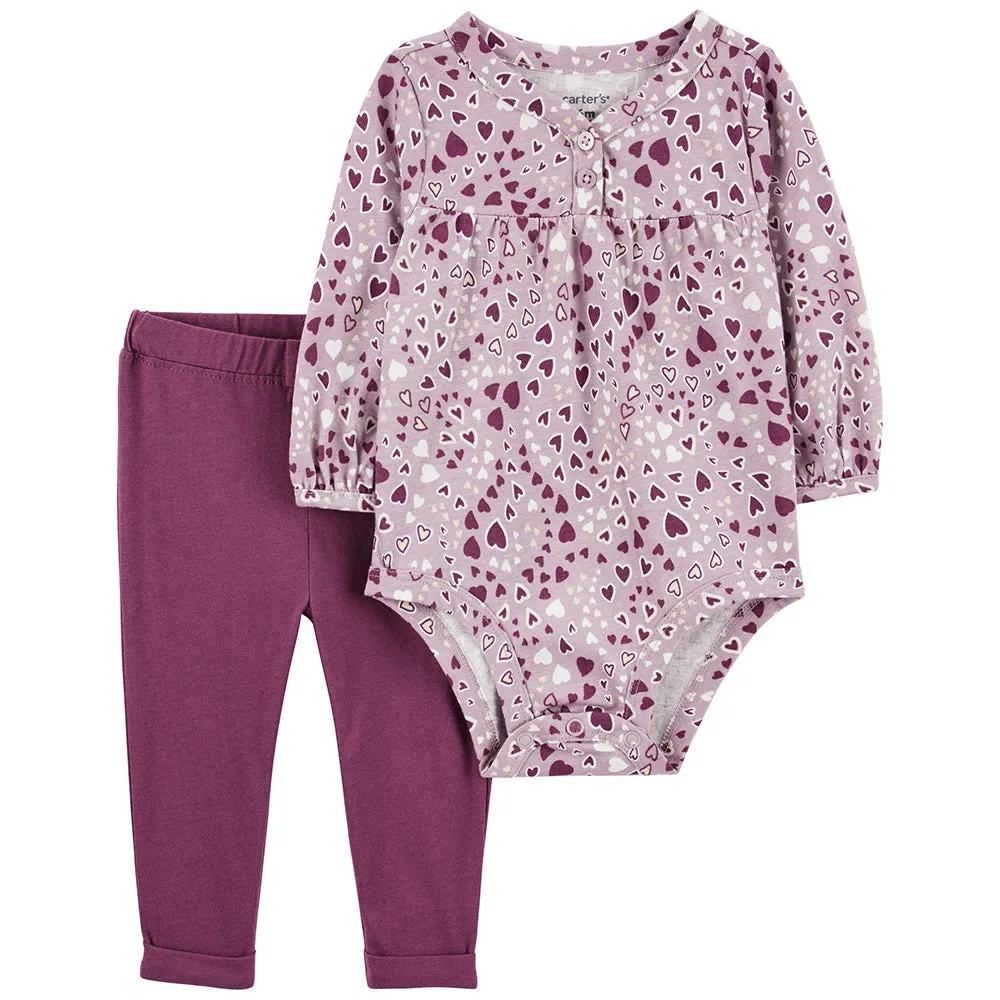 Baby Girls' 2-Piece Purple Heart Bodysuit Pant Set 1Q102110