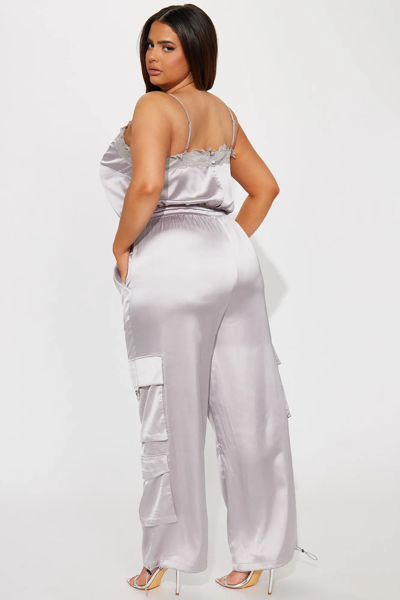 Back To You Satin Jogger Set - Grey