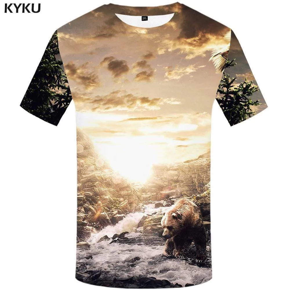 Bear T-shirts Men Russia Tshirt Anime Animal T-shirt 3d Mountain T shirts Funny Water Tshirts Print Mens Clothing Short Sleeve