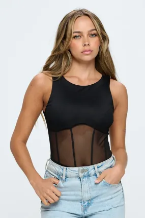 Black Mesh Corset Style Bodysuit