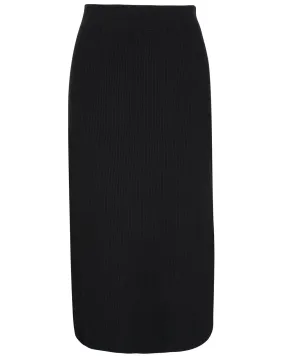 Black Ribbed Cashmere Midi Skirt