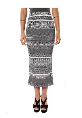 Black White Abstract Striped High Waist Midi Fitted Skirt U.S.A