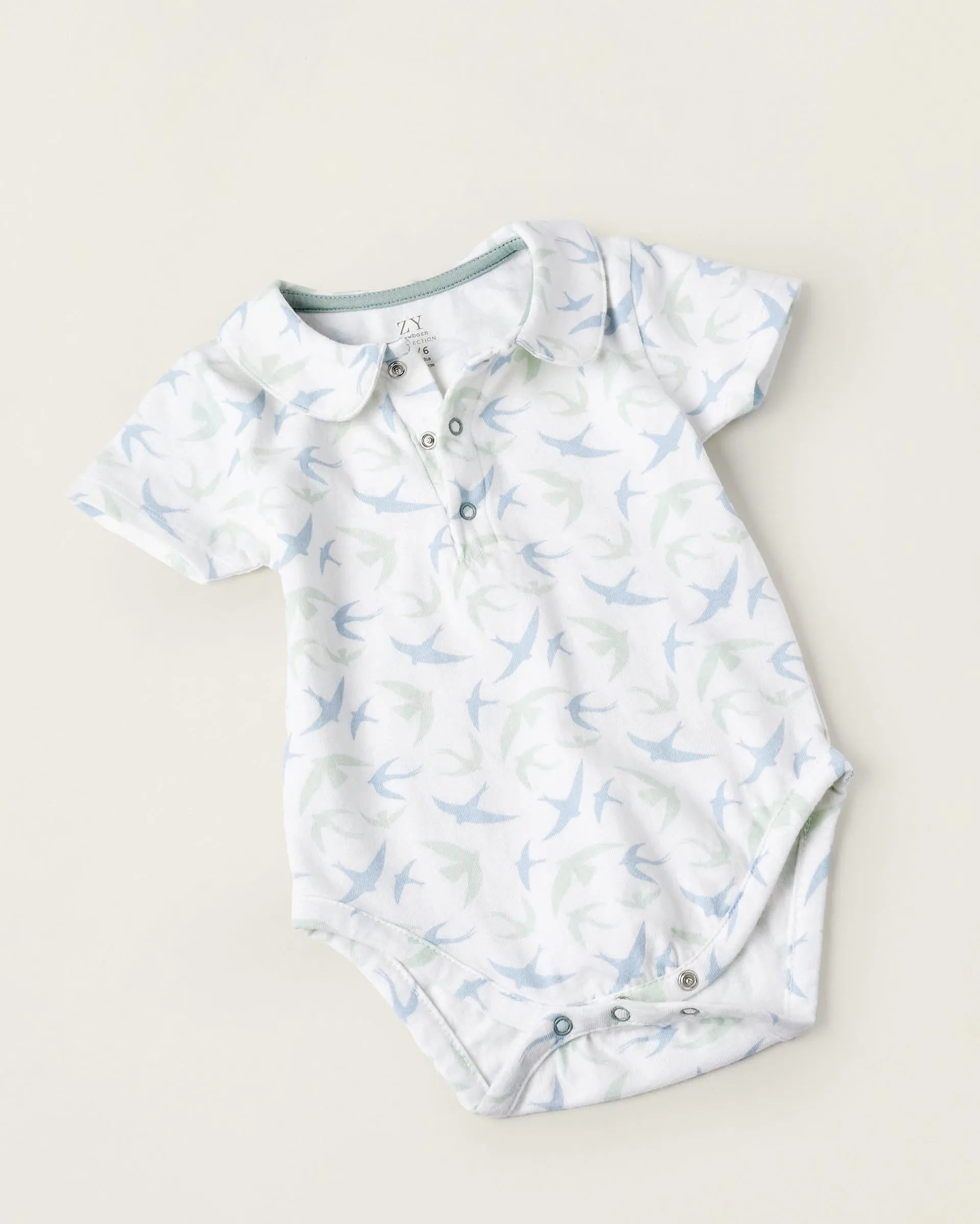 Bodysuit   Jumpsuit for Newborn Boys 'Swallows', White/Green/Blue