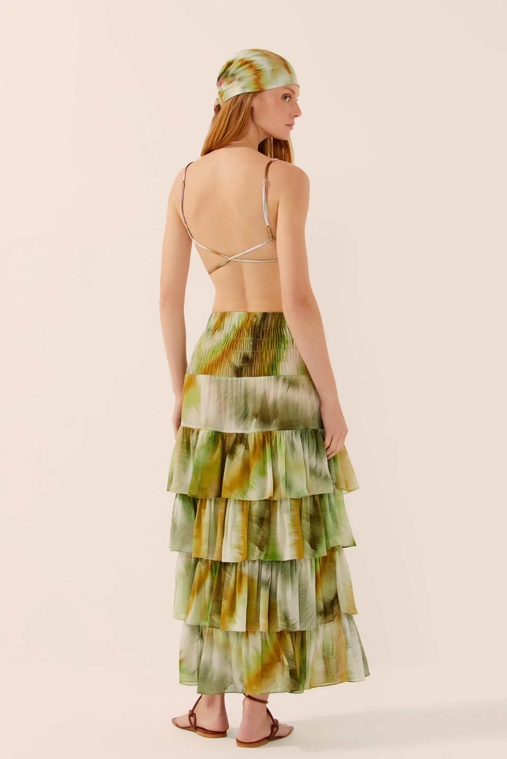 Botanic Tie-Dye Midi Skirt With Ruffles E4279A1438