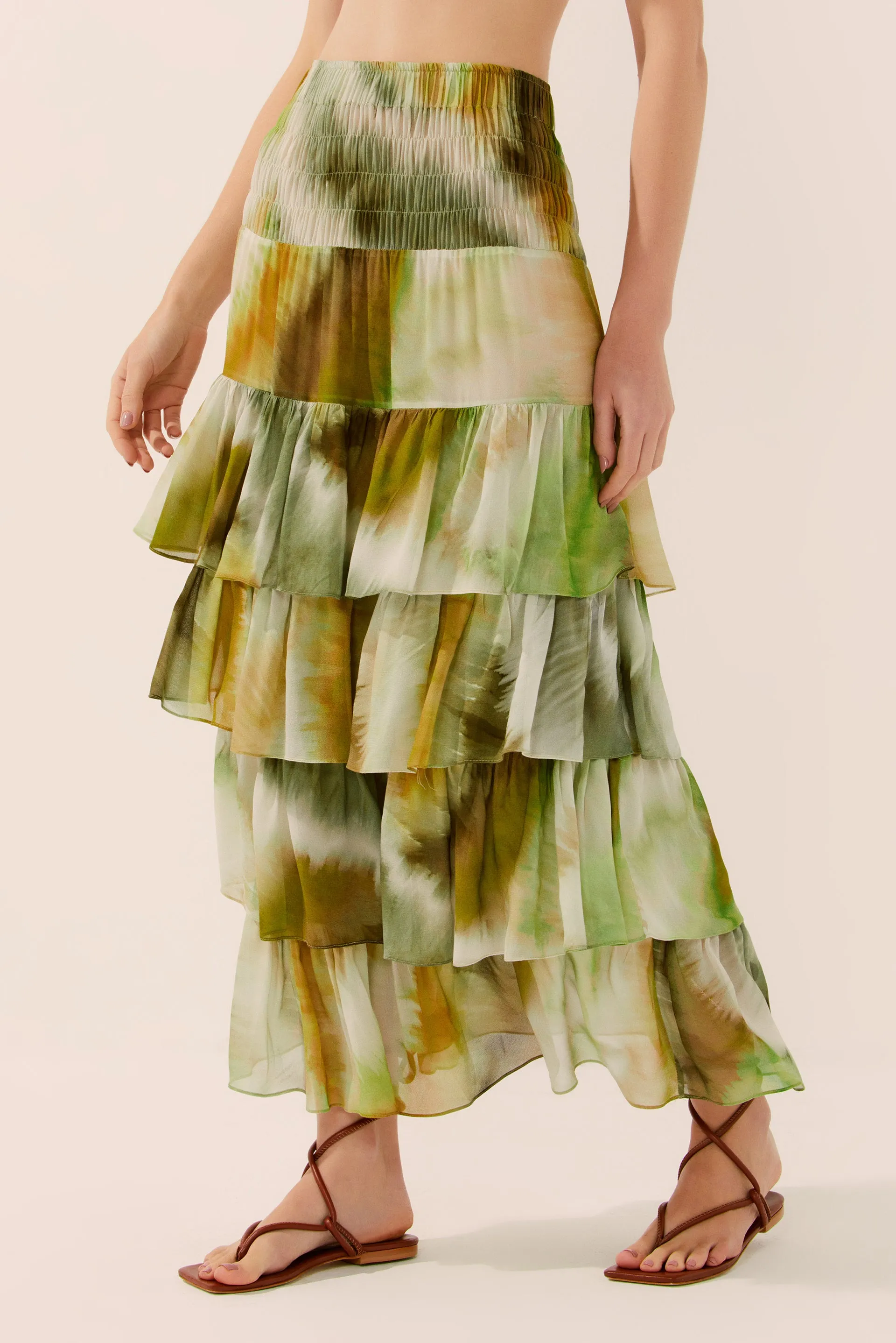 Botanic Tie-Dye Midi Skirt With Ruffles E4279A1438