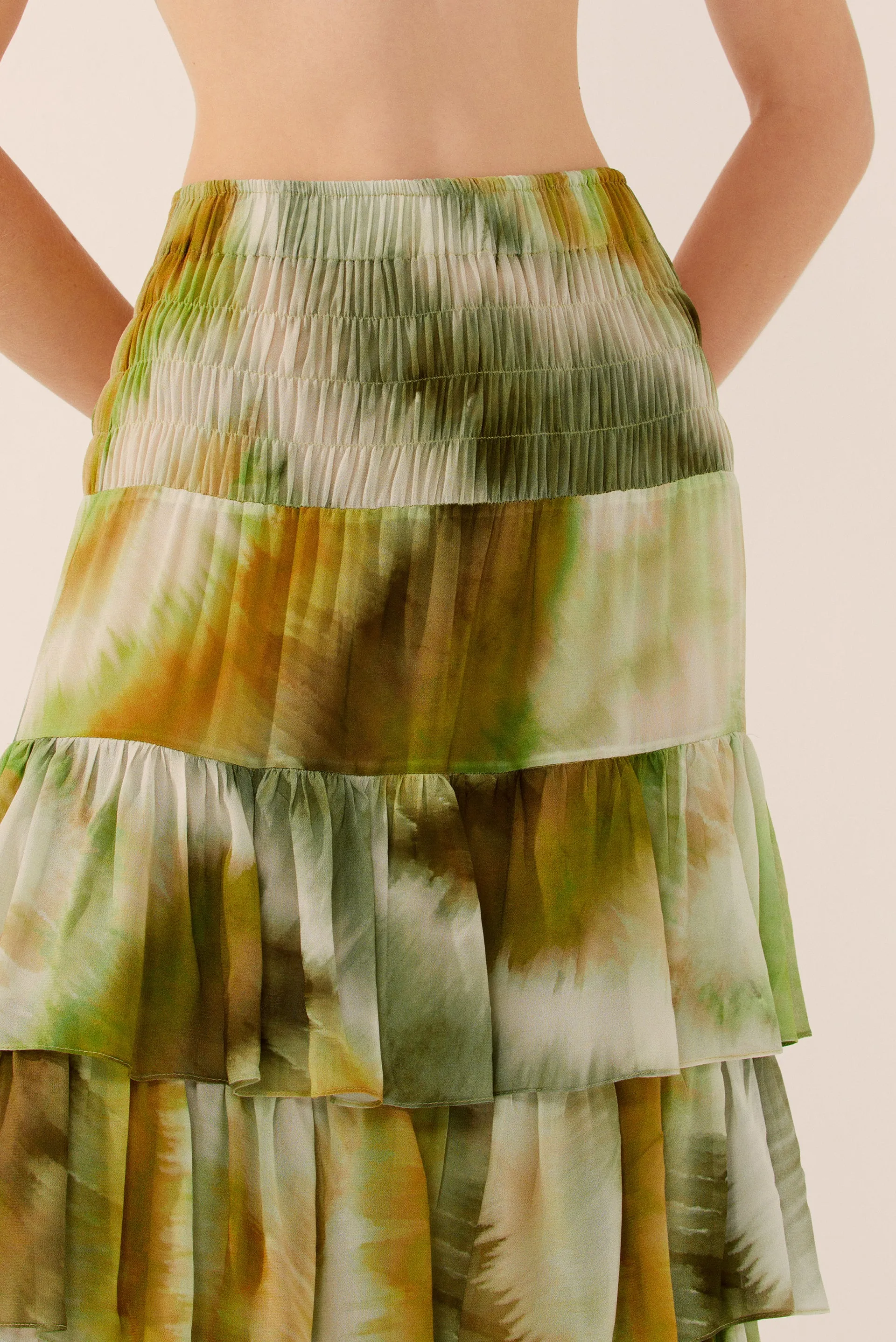 Botanic Tie-Dye Midi Skirt With Ruffles E4279A1438