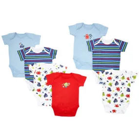 Boys Print Bodysuit - 7 Pack (Mid-Blue)