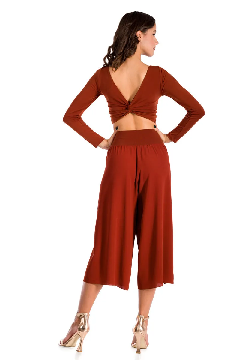 Brick Red Wrap Cropped Culottes