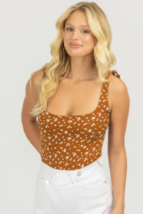 BROWN FLORAL SQUARENECK BODYSUIT