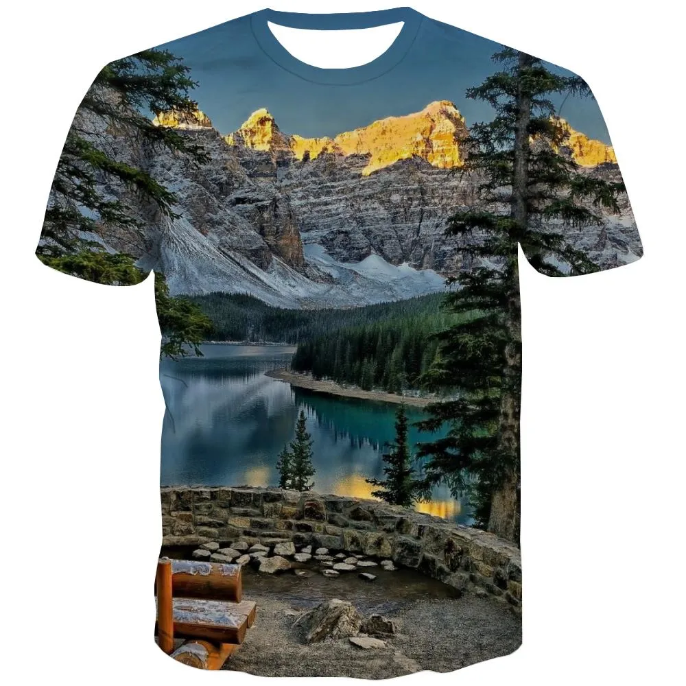 Camping T shirts Men Sunset Shirt Print Forest Tshirt Printed Flame Tshirts Novelty