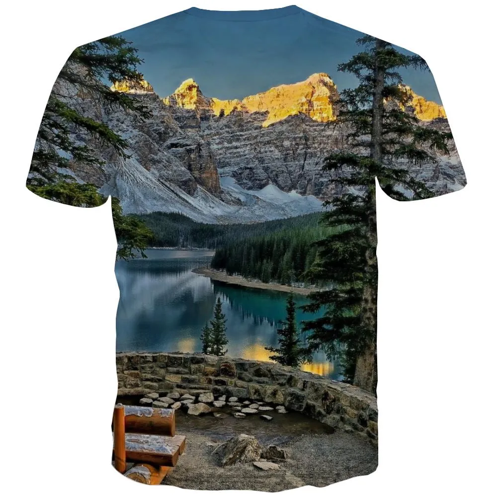 Camping T shirts Men Sunset Shirt Print Forest Tshirt Printed Flame Tshirts Novelty