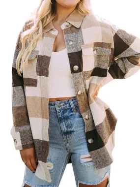 Casual Plaid Button Down Long Sleeve Coat