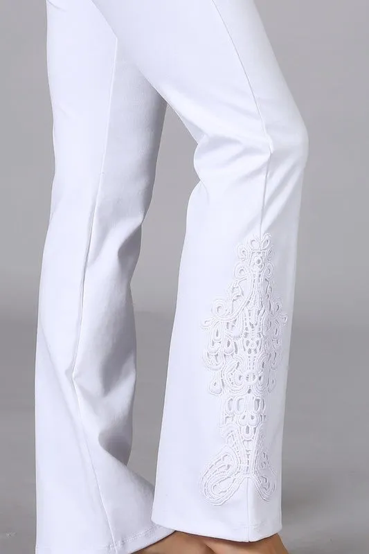 Chatoyant Slimming Bootcut Crochet Lace Ponte Pants - White