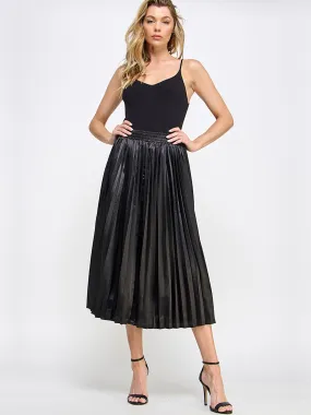 Chic Metallic Pleated Midi Skirt