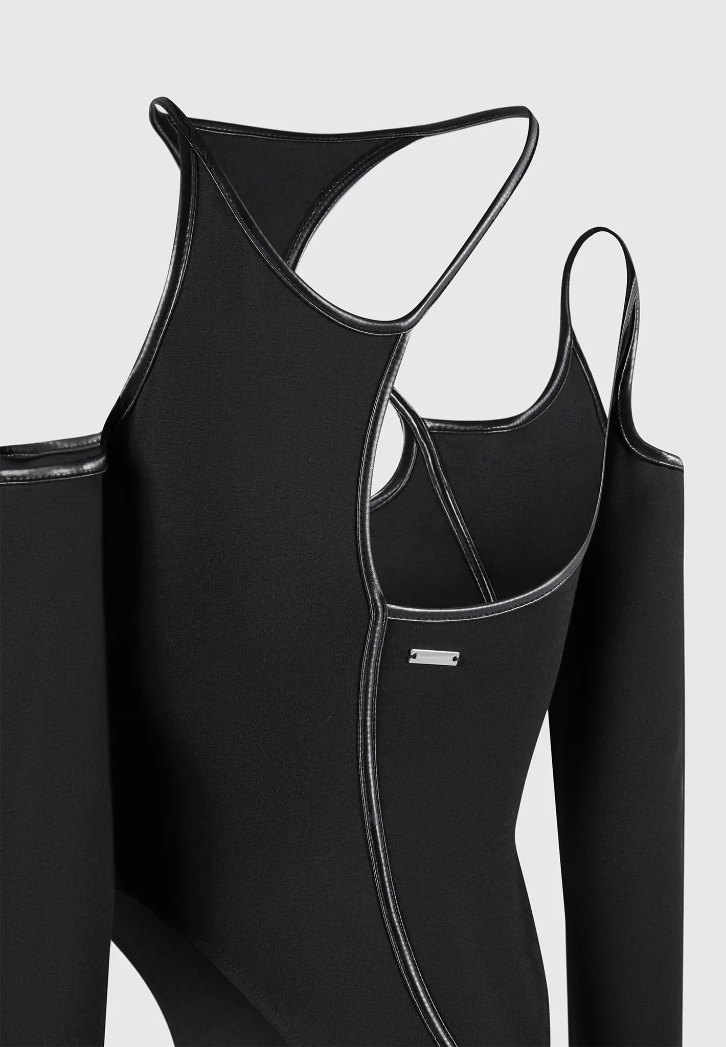 Contrast Asymmetric Bodysuit - Black