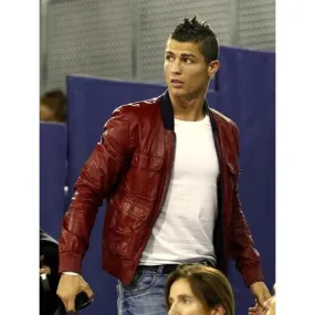 Cristiano Ronaldo Red Leather Jacket