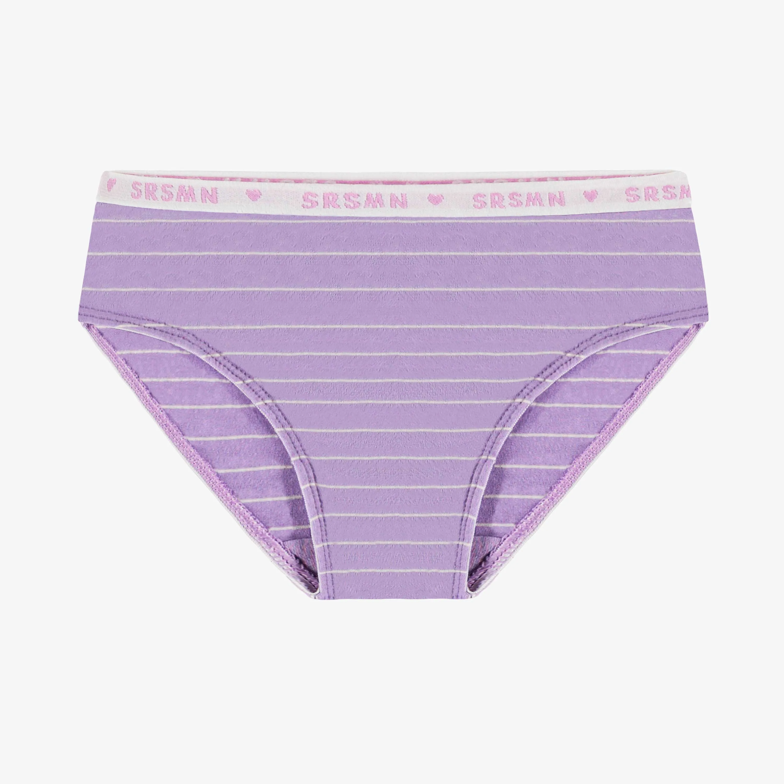 Culotte bikini mauve à rayures en jersey extensible, enfant  || Purple bikini panties with stripes in stretch jersey, child