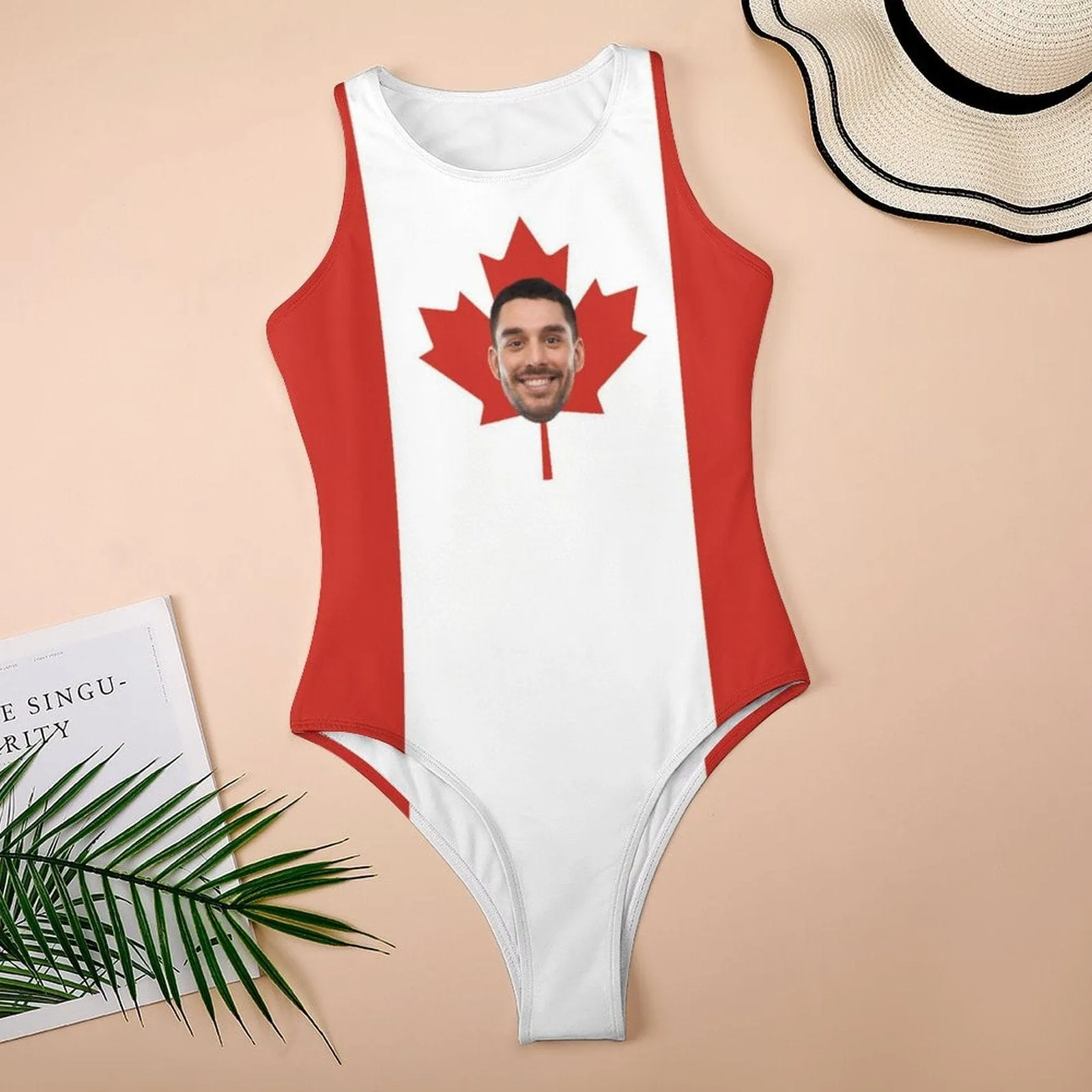 Custom Face Canada Swimsuit Personalized Bathing Suits Women's Vest Bodysuit Swimsuit Celebrate Holiday Party