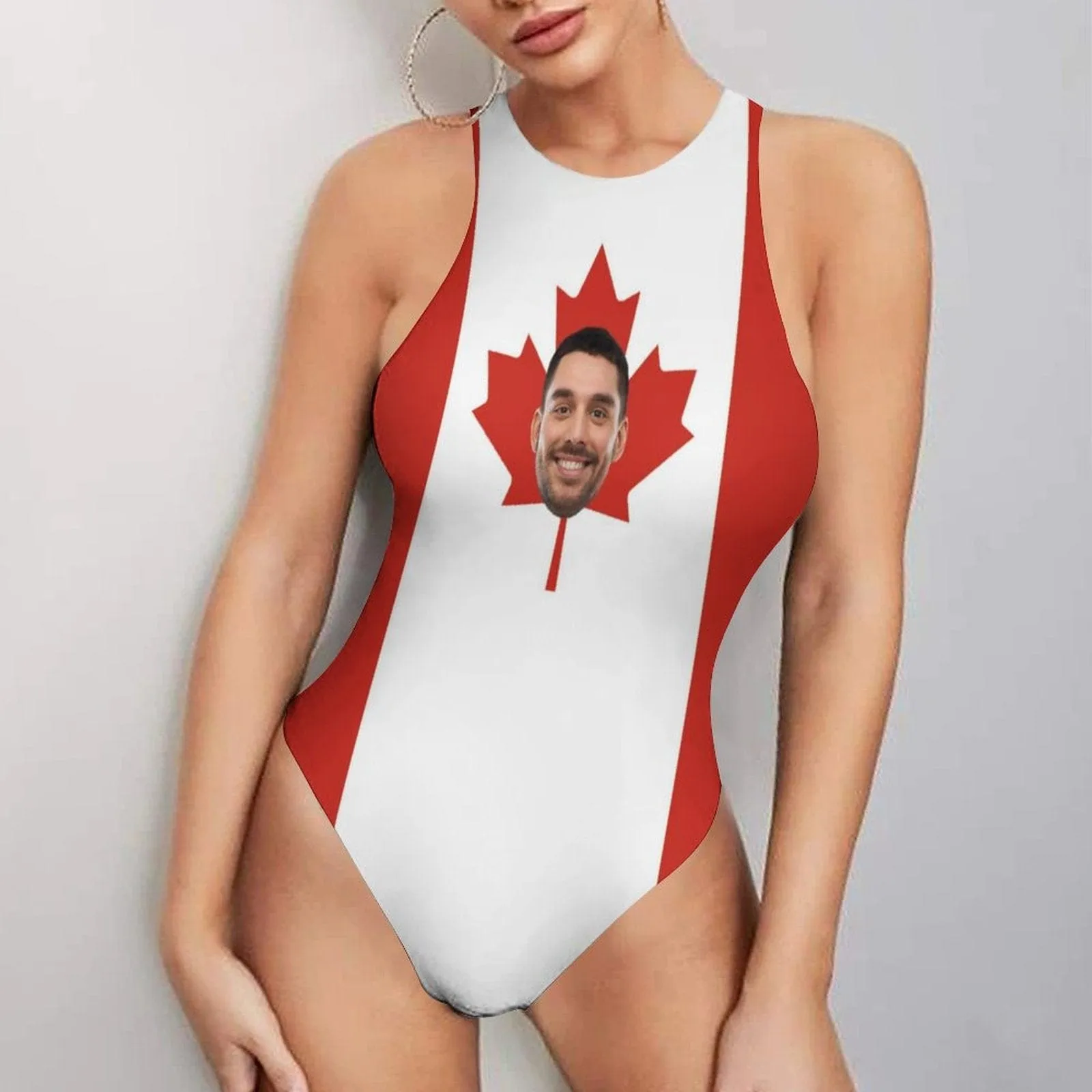 Custom Face Canada Swimsuit Personalized Bathing Suits Women's Vest Bodysuit Swimsuit Celebrate Holiday Party