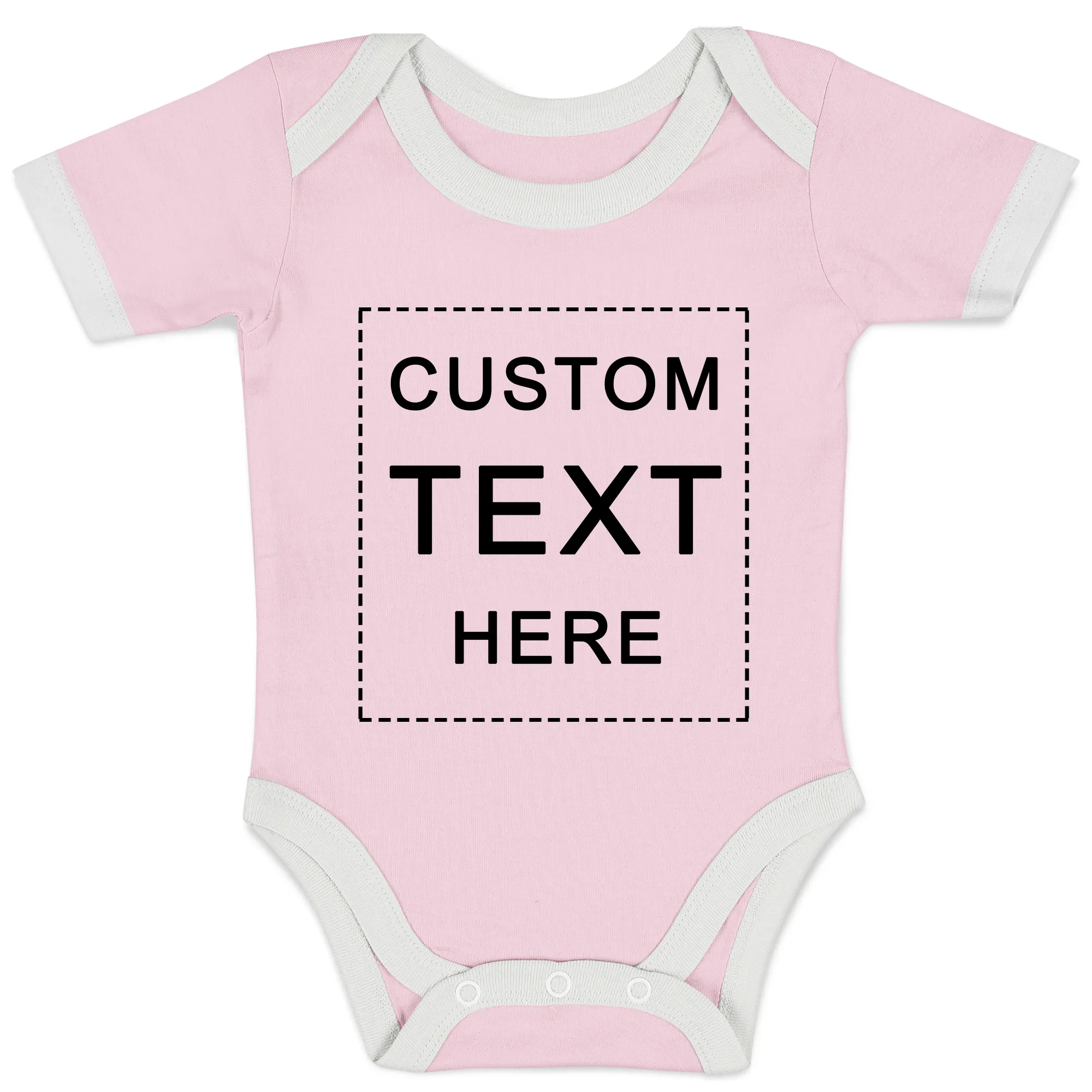 Custom Text Organic Baby Bodysuit (Pink / Short Sleeve)