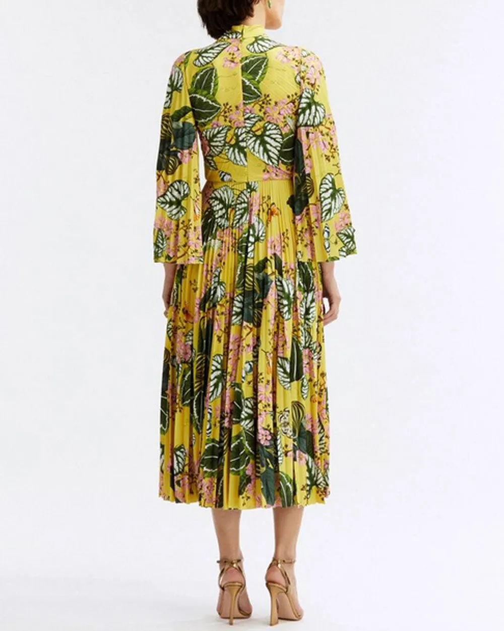 Daffodil Mixed Botanical Pleated Midi Dress