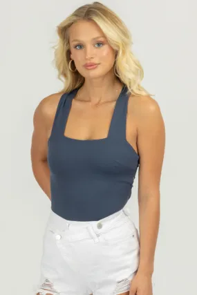 DARK BLUE STRAPPY SQUARENECK BODYSUIT