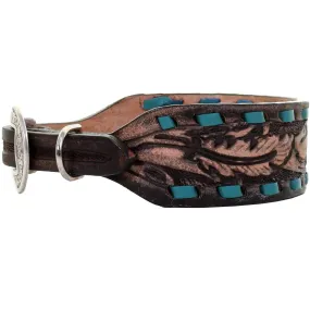 DC39 - Brown Vintage Feather Tooled Dog Collar