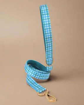 Dog Leash Blue Green Gingham - Neoprene Padded