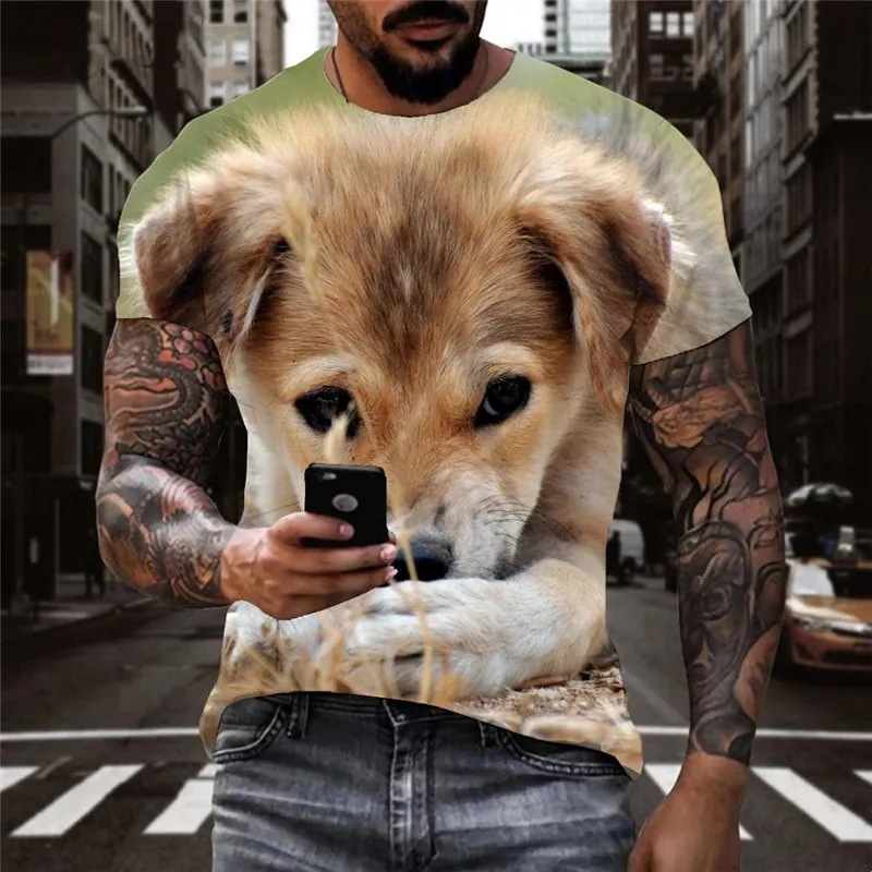 dog tshirts Print clothes Puppy Cute animal men's big Smart dogs Cool art costume