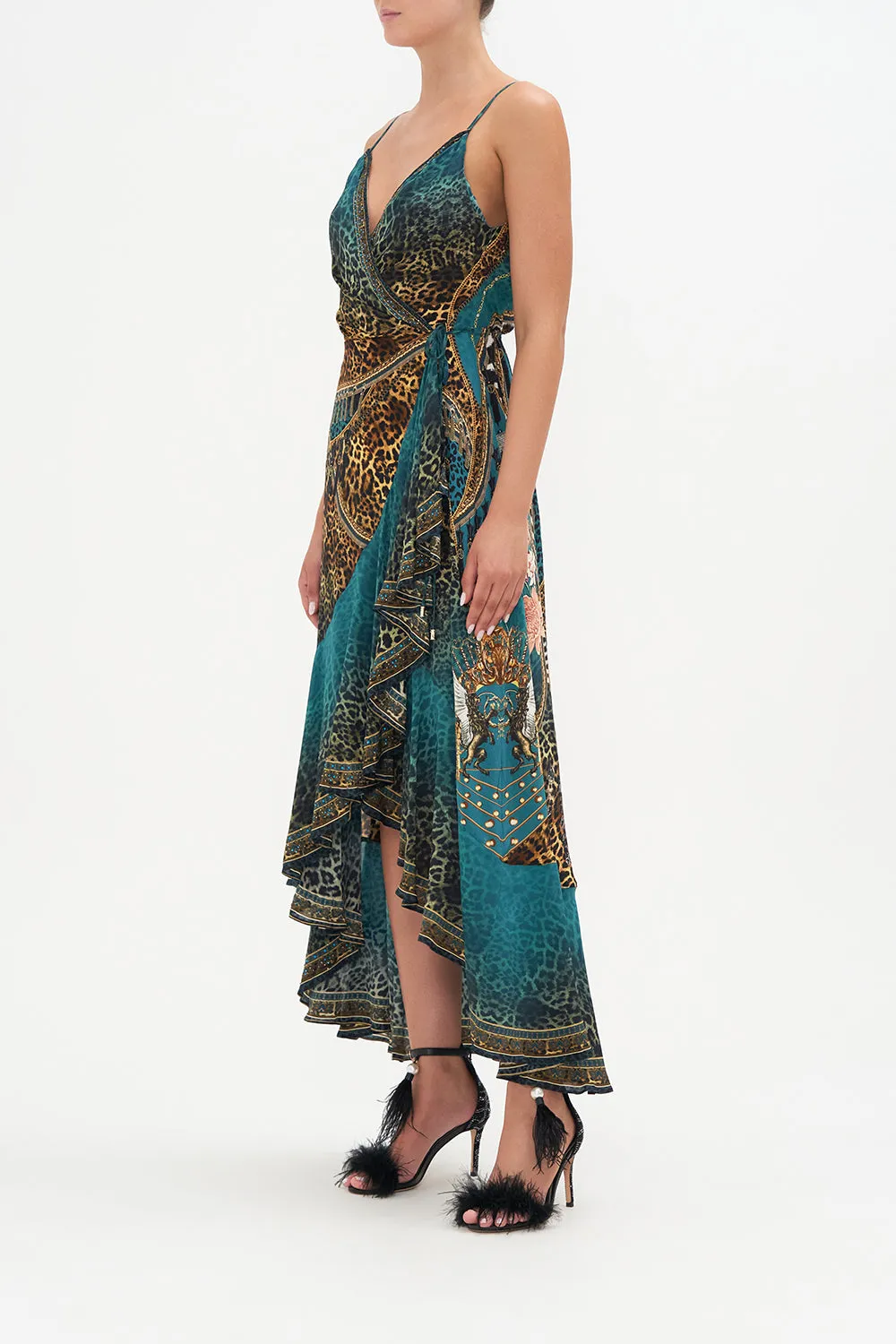 DRAPED FRONT WRAP DRESS TIGER PANTS