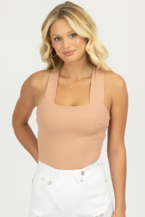 DUSTY PEACH STRAPPY SQUARENECK BODYSUIT