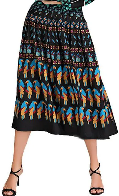 Exotic Print Pleated Skirt