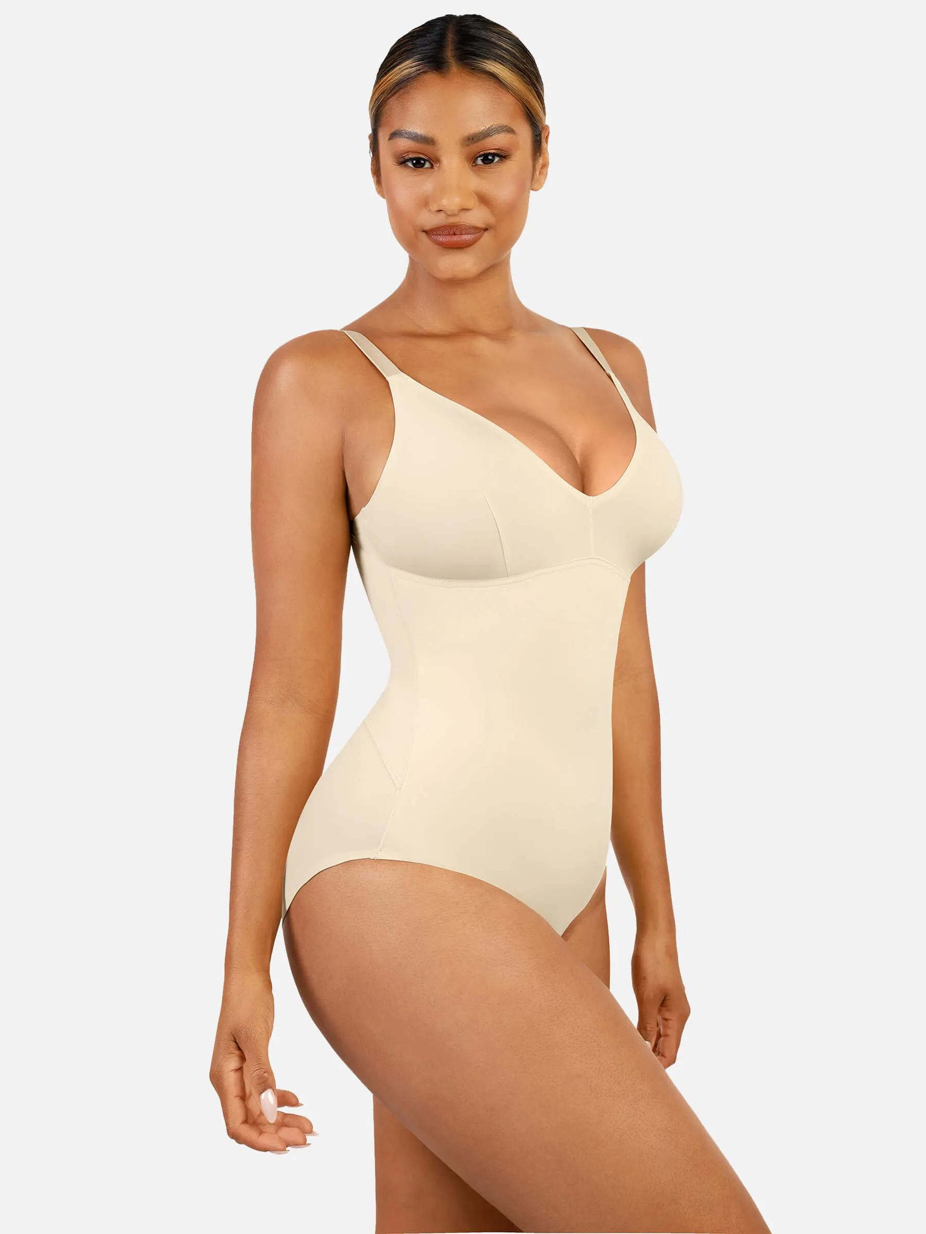 Feelingirl V Neck Tummy Control Thong Shapewear