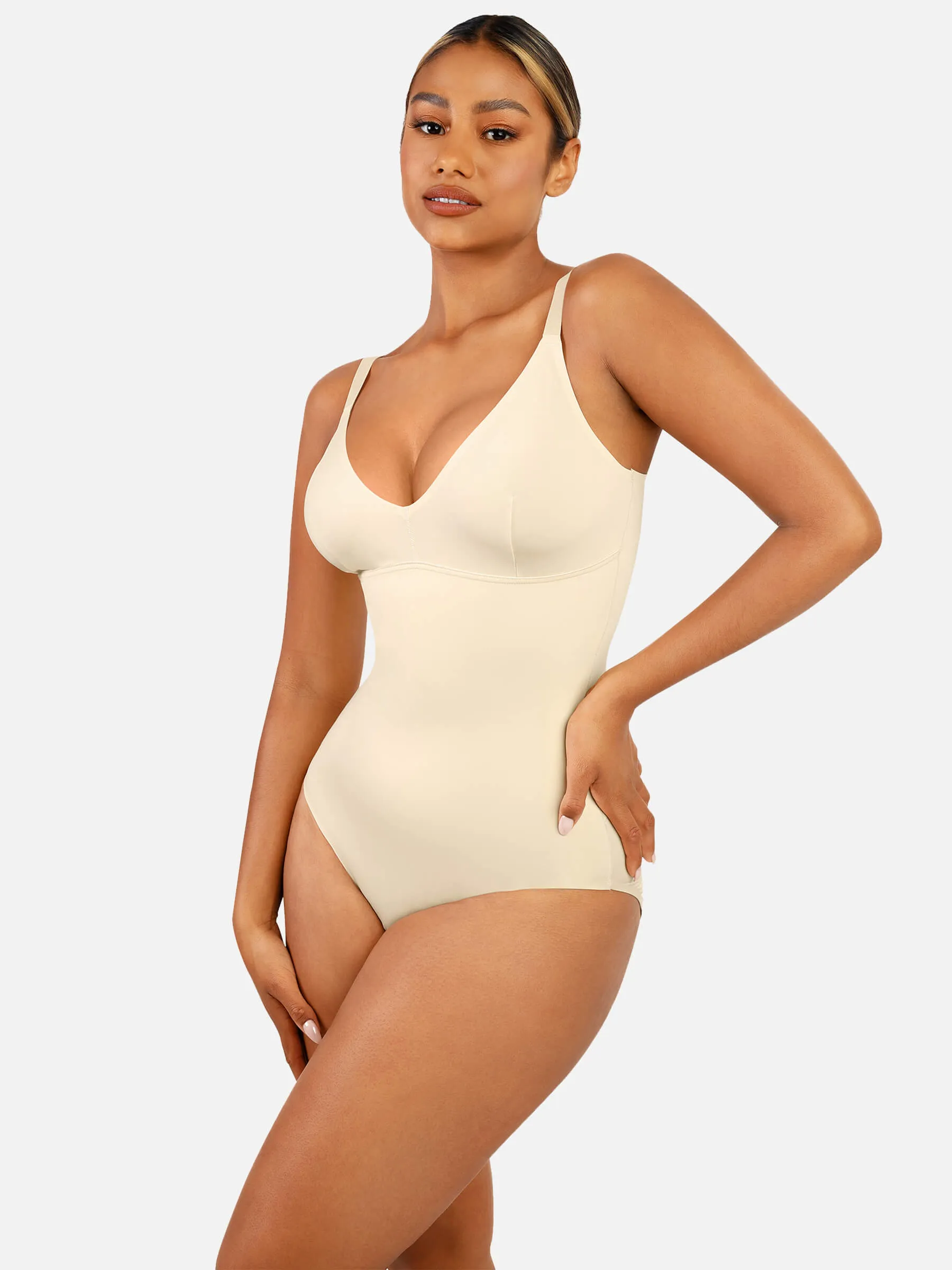 Feelingirl V Neck Tummy Control Thong Shapewear