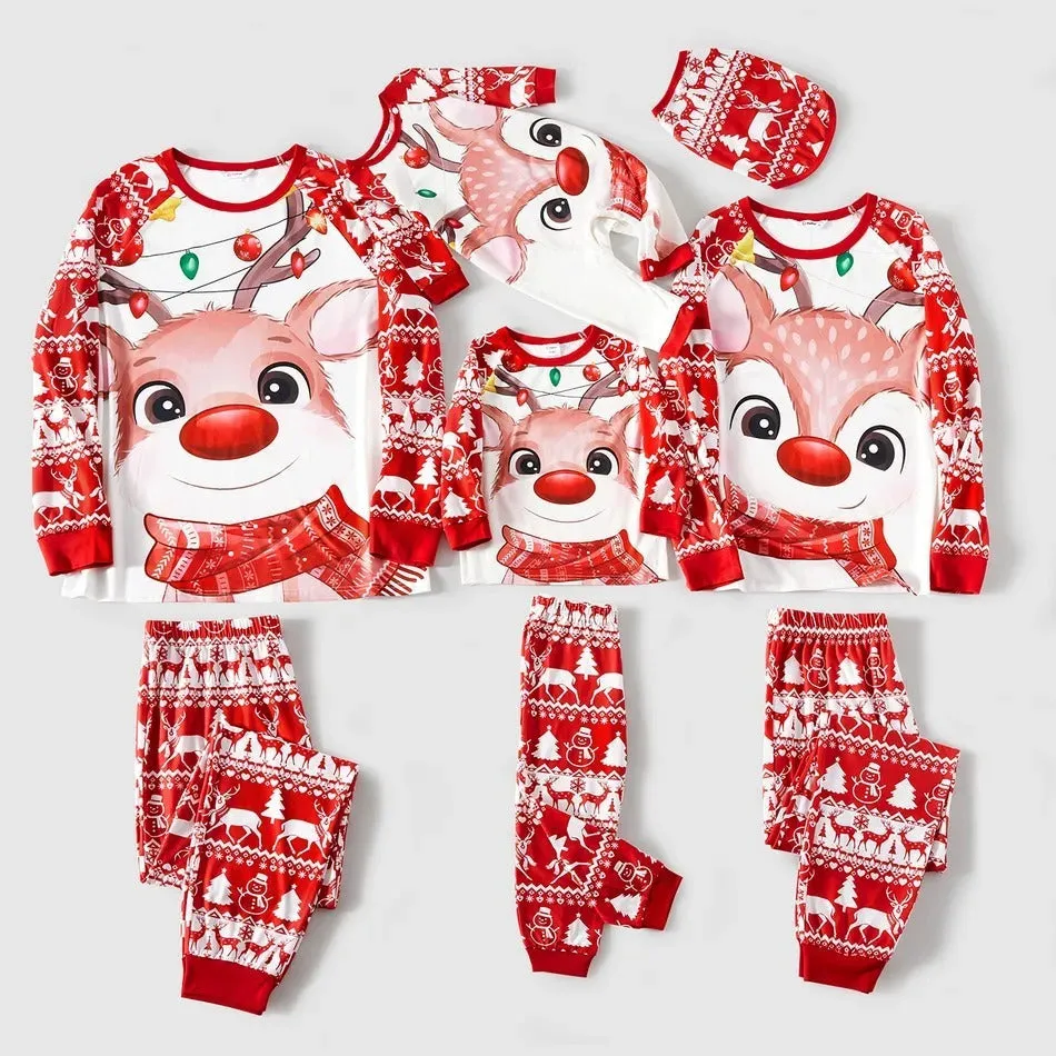 Festive Family Christmas Pajama Set - Matching Reindeer Print Home Wear for Parent and Child