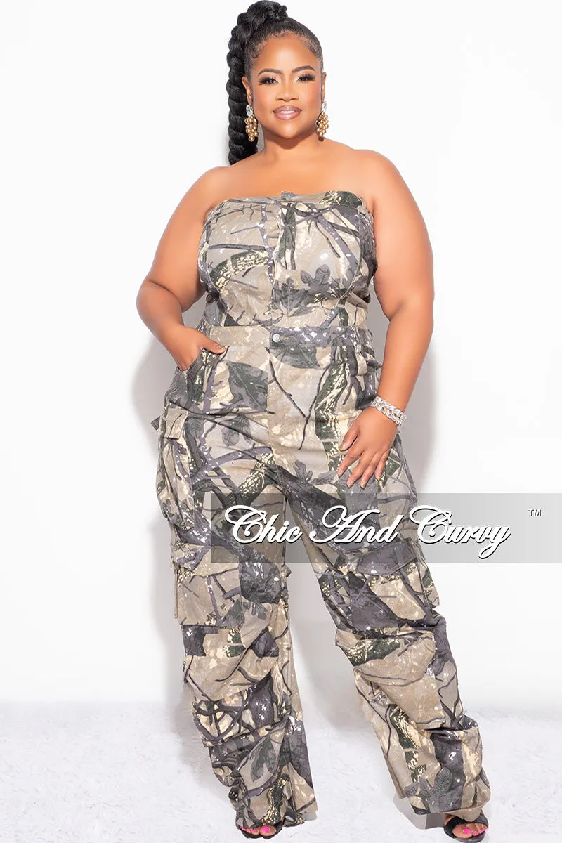 Final Sale Plus Size Cargo Jumpsuit in Brown and Grey