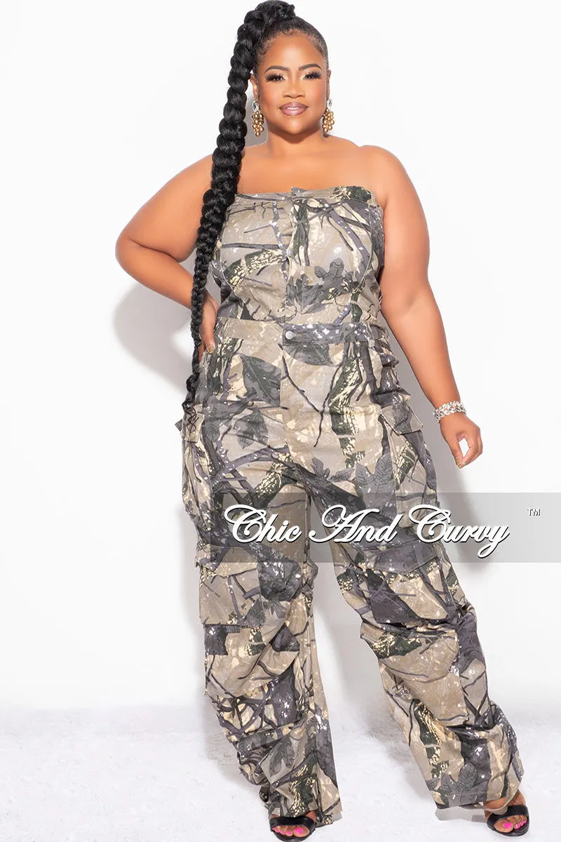 Final Sale Plus Size Cargo Jumpsuit in Brown and Grey