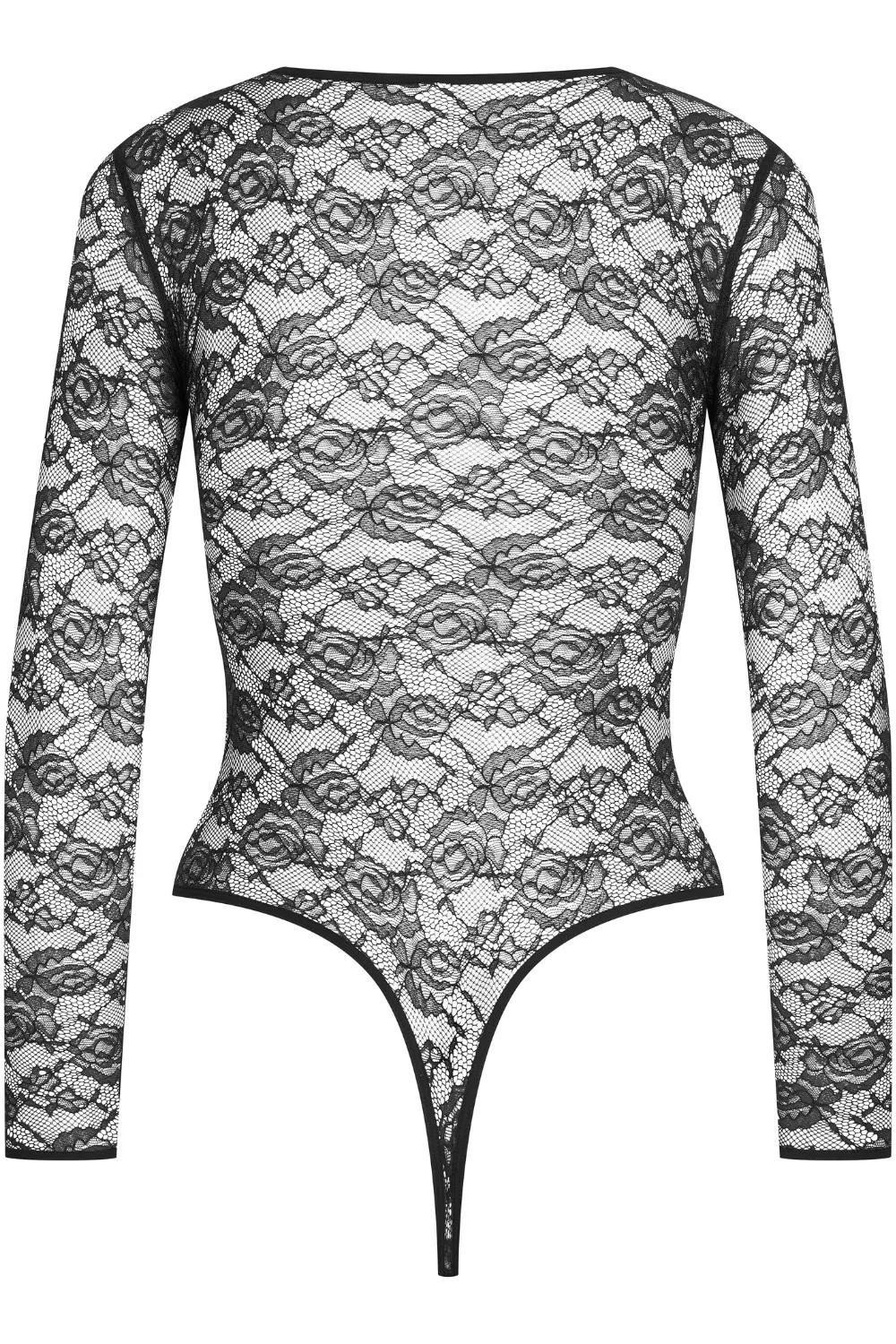 Flashback Lace Long Sleeve Thong Body Black