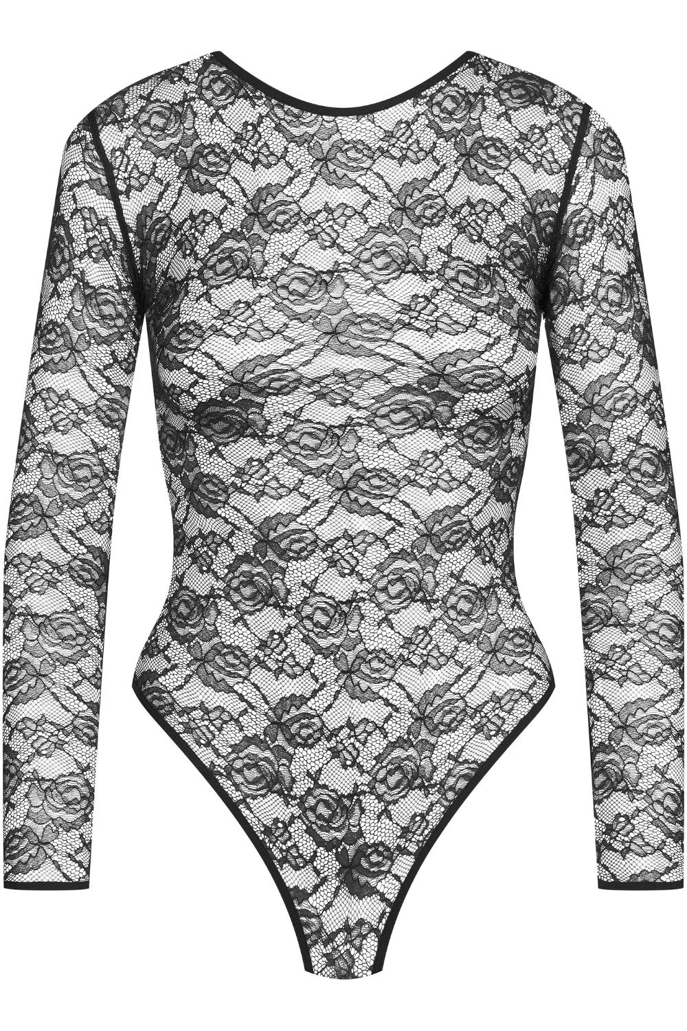 Flashback Lace Long Sleeve Thong Body Black